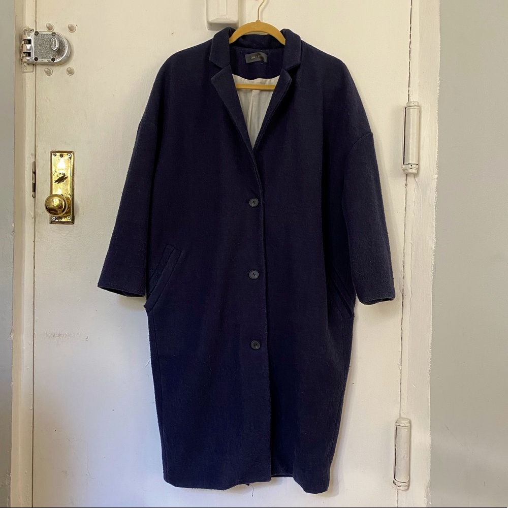 Oak + Fort Oversized Wool Blend Cocoon Coat in Navy